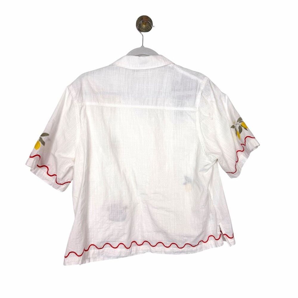 In Loom Embroidered Shirt Button Up Strawberry Lemon Picnic Short Sleeve Scallop - Picture 7 of 13